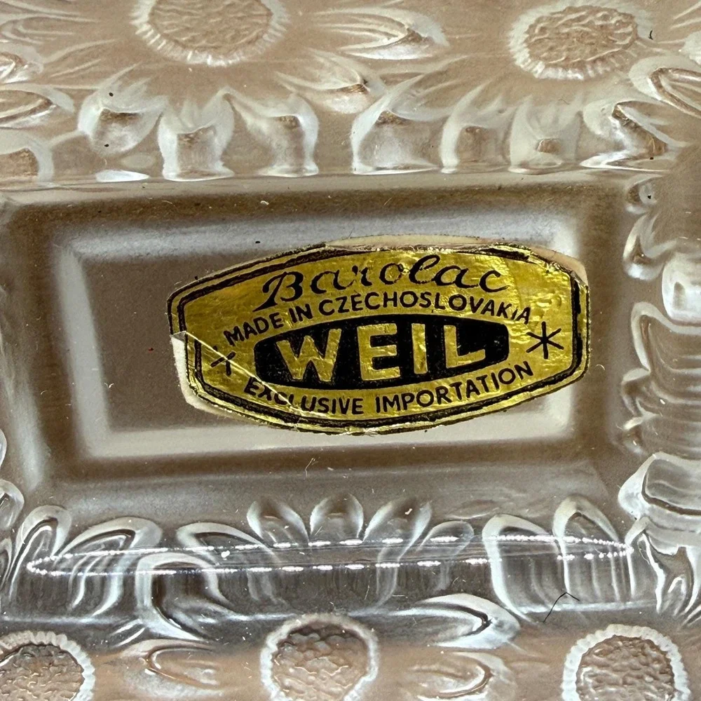 Vintage Barolac Weil Czechoslovakia Frosted Glass Sunflower Smoking Vanity Set